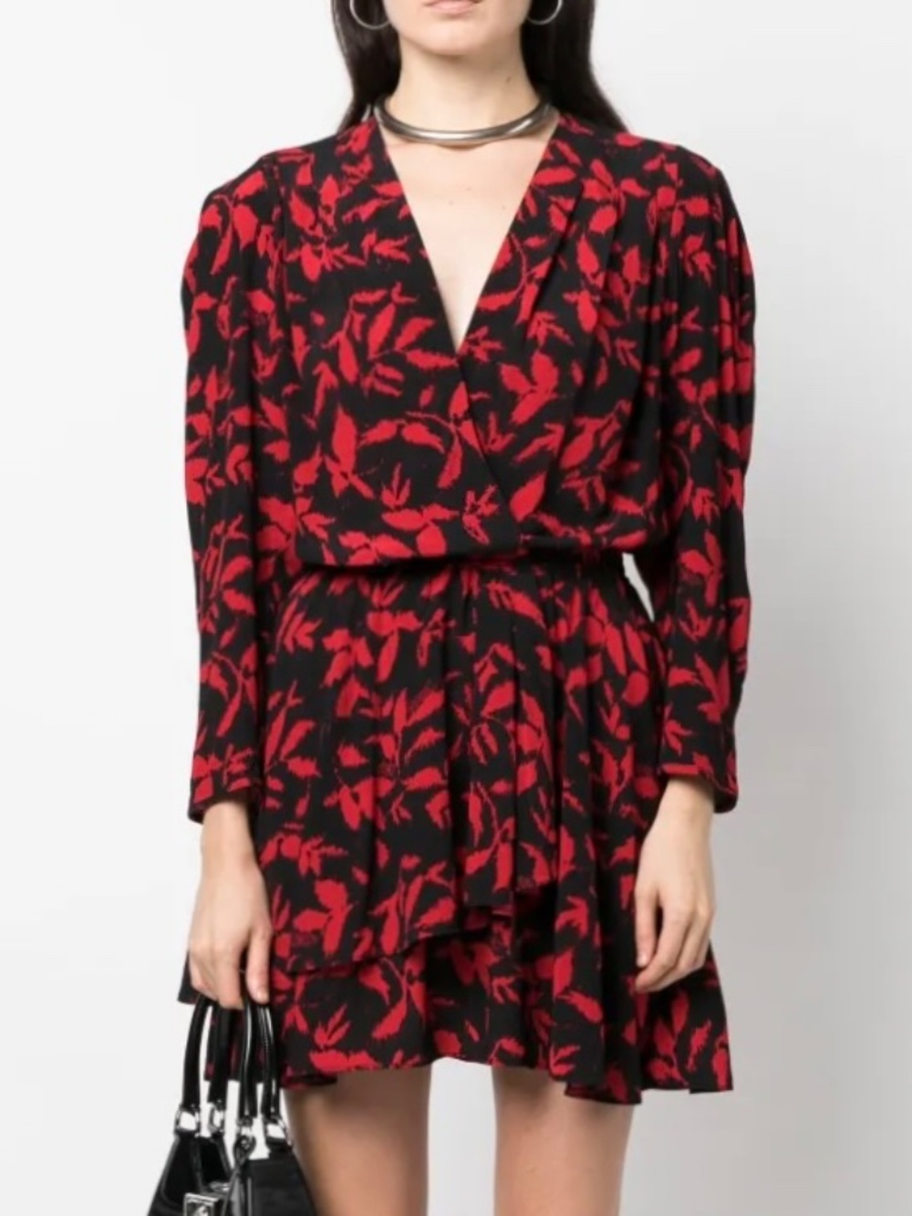 Zadig & Voltaire Rogers Abstract Floral Dress Size L Draped Pleated Skirt V-Neck